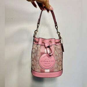 Coach Bucket Bag w/ Crossbody Strap- pink Monogram